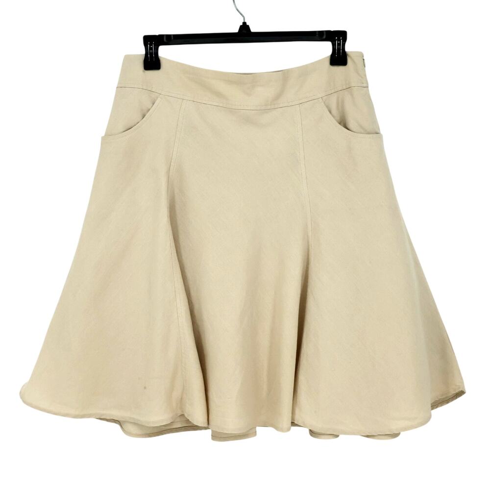 J Jill Skirt Womens 14 Beige Linen Flare Lined Side Zip Pockets A Line Career